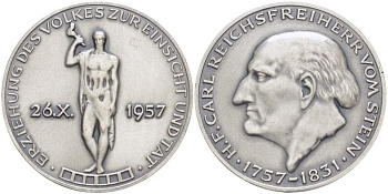 ГЕРМАНИЯ МЕДАЛЬ 1958 КАРЛ фон ШТЕЙН (1757-1831), ДИАМЕТР 40 ММ. белый металл 1084-2-64