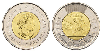 Канада 2 доллара 2016 75 лет Битве за Атлантику KM 2103 биметалл UNC 106-945