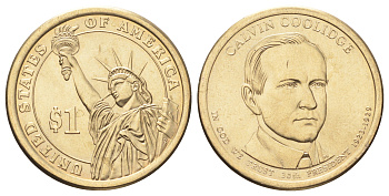 США 1 доллар 2014 Президент США - Калвин Кулидж (1923–1929) KM 572 медь с марганцево-латунным покрытием UNC 4666-1027