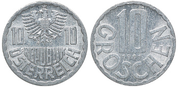 АВСТРИЯ 10 ГРОШЕЙ 1991 KM 2878 алюминий 72-1413