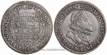 Австрия, Священная Римская империя 1 талер XVII век Рудольф II (1576-1612), монетный двор Ensisheim KM 246.1, Dav. 3032 серебро 00-000-00