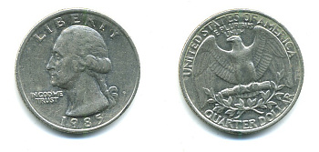 США 25 ЦЕНТОВ = КВОТЕР 1985 ВАШИНГТОН KM А164а медь плакированная медно-никелем 36-823