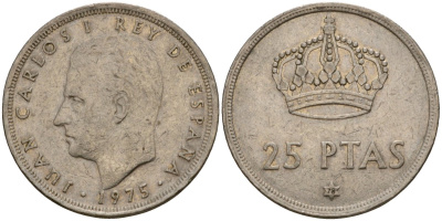 Испания 25 песет 1975 (78) Хуан Карлос I (1975-2014) KM 808 медно-никель 94-846