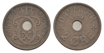 Дания 2 эре 1928 N, Кристиан X (1912-1947) KM 827 бронза 4639-731
