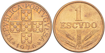 Португалия 1 эскудо 1976 KM 597 бронза 4517-512