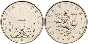 Чехия 1 крона 1993 KM 7 сталь плакированная никелем 4152-927