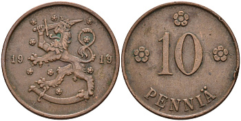 Финляндия 10 пенни 1919 KM 24 медь 4610-932