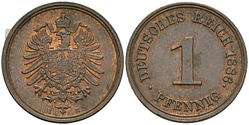 Германия 1 пфенниг 1886 E, Вильгельм I (1871-1888) KM 1, J. 1 медь 4608-554
