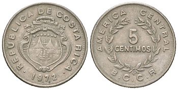 Коста-Рика 5 сентимо 1972 KM 184.3 медно-никель 4585-628
