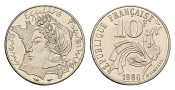 Франция 10 франков 1986 Свобода, Равенство, Братство KM 959 никель UNC 3856-534