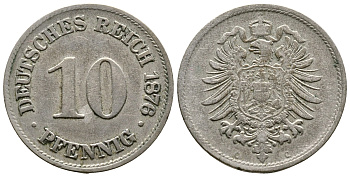 ГЕРМАНИЯ 10 ПФЕННИГОВ 1876 G, СТАРОГЕРБОВКА KM 4, J. 4 медно-никель 4364-337