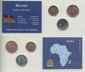 Малави набор из 3 монет 2003 1, 2, 5 тамбала, в запайке    UNC  1-5-2-47