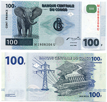 Конго 100 франков 2000 ГЭС, слон Pick 92 бумага UNC (пресс) 7551-15-4-2