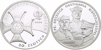 Польша 20 злотых 2008 90 лет восстановления независимости Польши KM 651 серебро PROOF 1068-6-43