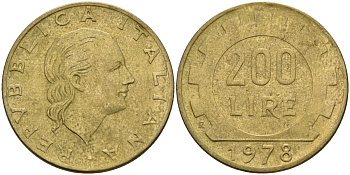 Италия 200 лир 1978 R, шестерня KM 105 алюминиевая бронза 4171-942