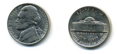 США 5 ЦЕНТОВ 1986 ДЖЕФФЕРСОН KM A192 медно-никель 4364-333