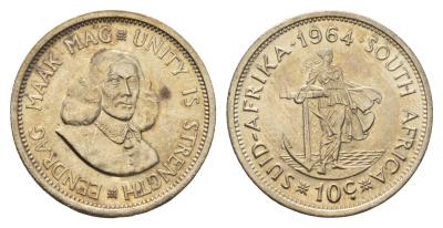 ЮАР 10 центов 1964 Ян ван Рибек KM 60 серебро aUNC 75-1742
