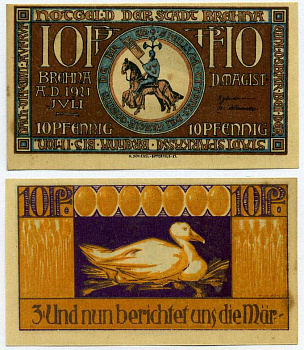 БРЕНА, ГЕРМАНИЯ 10 ПФЕННИГОВ 1921 ИЮЛЬ 1921, НОТГЕЛЬД, ЗЕМЛЯ САКСОНИЯ-АНХАЛЬТ Grabowski 160.1 бумага UNC (ПРЕСС) 000-00-00