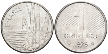 Бразилия 1 крузейро 1979 сахарный тростник KM 590 нержавеющая сталь 213-222