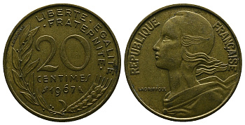 ФРАНЦИЯ 20 САНТИМОВ 1967 KM 930 медь алюминий никель 4384-754