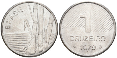Бразилия 1 крузейро 1979 сахарный тростник KM 590 нержавеющая сталь 213-222
