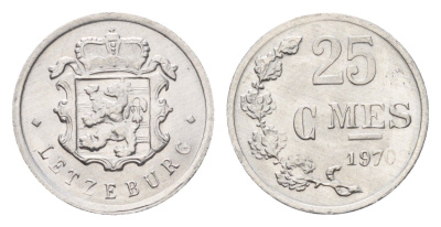 Люксембург 25 сантимов 1970 Герцог Жан (1964-1999) KM 45a алюминий 4674-824