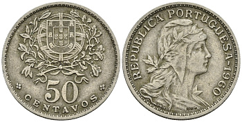 Португалия 50 сентаво 1960 KM 577 медно-никель 4148-341