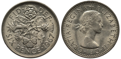 Великобритания 6 пенсов 1967 Елизавета II (1952-2022) KM 903, Spink 4149 медно-никель 4539-221