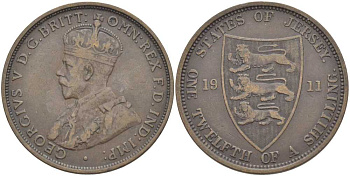 Джерси 1/12 шиллинга 1911 Георг V (1910-1936) KM 12 бронза 3996-432