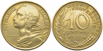 ФРАНЦИЯ 10 САНТИМОВ 1965 ТИП MARIANNE KM 929 медь алюминий никель 105-1225