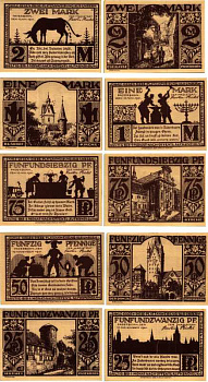 ПАДЕБОРН НАБОР ИЗ 5 БАНКНОТ (25, 50, 75 ПФЕННИГОВ, 1, 2 МАРКИ) 1921 10 НОЯБРЯ 1921, НОТГЕЛЬД, ЗЕМЛЯ СЕВЕРНЫЙ РЕЙН-ВЕСТФАЛИЯ Keller 1043.5 бумага 6318-12-2-2