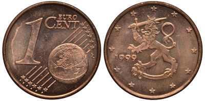 Финляндия 1 евроцент 1999 KM 98 сталь плакированная медью XF-UNC 4181-152