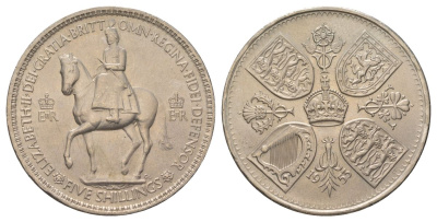 Великобритания 1 крона (5 шиллингов) 1953 коронация королевы Елизаветы, Елизавета II (1952-2022) Елизаветы, в красочной упаковке KM 894, Spink 4136 медно-никель UNC 107-1025