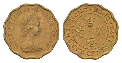 Гонконг 20 центов 1978 KM 36 никель латунь UNC 4625-757