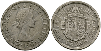 Великобритания 1/2 кроны 1954 Елизавета II (1952-2022) KM 907, Spink 4145 медно-никель 00-00