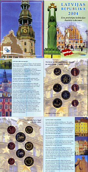 Латвия набор из 8 европробников 2004 в оригинальном картонном буклете, тираж 12500 экземпляров UNC 1-6-4-09