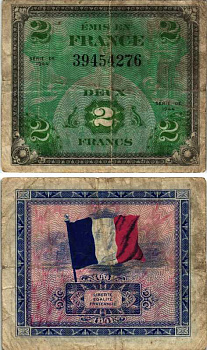 ФРАНЦИЯ 2 ФРАНКА 1944 Pick 114а бумага 7205-50-2-2