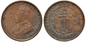 ЦЕЙЛОН 1 ЦЕНТ 1870 ВИКТОРИЯ KM 92 медь 4556-346