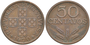 Португалия 50 сентаво 1970 KM 596 бронза 219-913