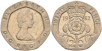 Великобритания 20 пенсов 1982 Елизавета II (1952-2022) KM 931, Spink 4230 (G1) медно-никель 4116-917