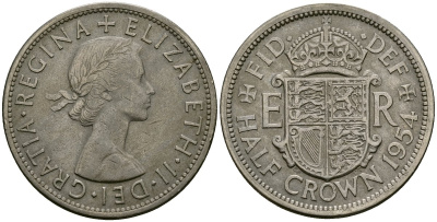 Великобритания 1/2 кроны 1954 Елизавета II (1952-2022) KM 907, Spink 4145 медно-никель 00-00