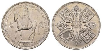 Великобритания 1 крона (5 шиллингов) 1953 коронация королевы Елизаветы, Елизавета II (1952-2022) Елизаветы, в красочной упаковке KM 894, Spink 4136 медно-никель UNC 107-1024