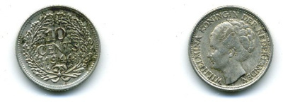 Нидерланды 10 центов 1944 Вильгельмина I (1890-1948) KM 163 серебро 46-146