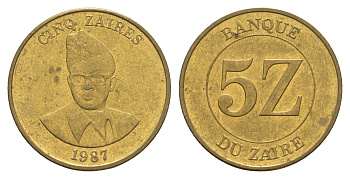 Заир 5 заиров 1987 KM 14 латунь 4656-711