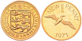 Гернси 1 пенни 1971 Елизавета II (1952-2022), северная олуша в полете KM 21 бронза PROOF 4582-217