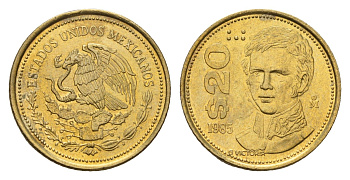 Мексика 20 песо 1985 Мо, Гуаделупе Виктория KM 508 латунь UNC 4114-1047