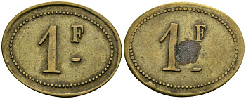 Франция 1 франк XIX-XX век ресторанный жетон латунь 4166-644