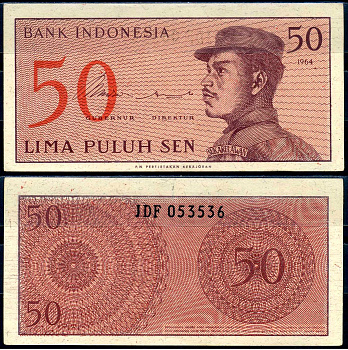 Индонезия 50 сенов 1964 доброволец Pick 94 a бумага 7554-26-4-1