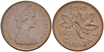 Канада 1 цент 1978 Елизавета II (1952-2022), кленовый лист KM 59.1 бронза    4147-262