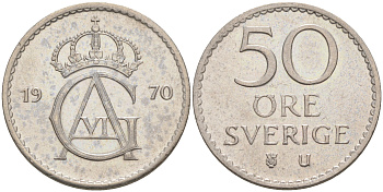Швеция 50 эре 1970 Густав VI Адольф (1950-1973) KM 837 медно-никель UNC 106-411